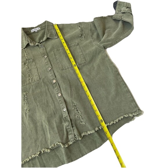 Blakeley Oversized Distressed Shacket Shirt jacket Olive Green L/XL - Picture 14 of 16